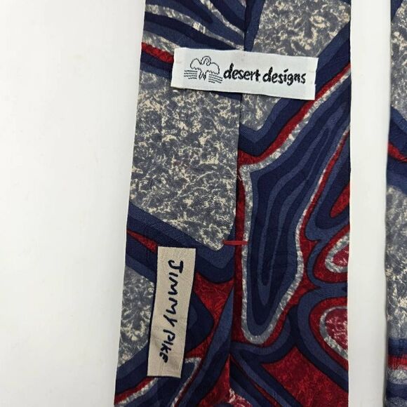 DESERT DESIGNS JIMMY PIKE SILK TIE RED BLUE PAISLEY ABSTRACT SATIN 4" X 59" - Picture 3 of 3